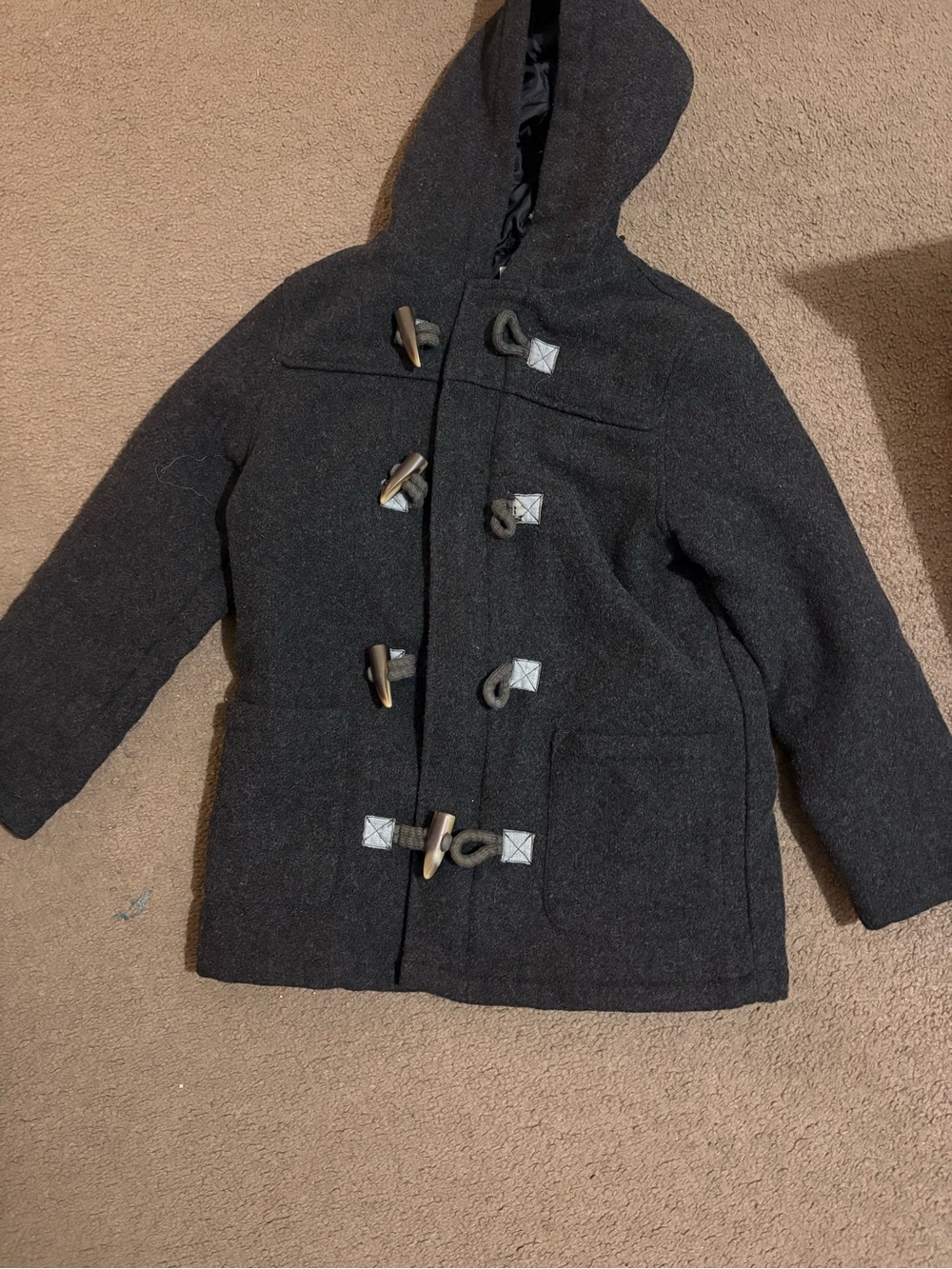 Children's Black Hooded Peacoat with Toggle Closures